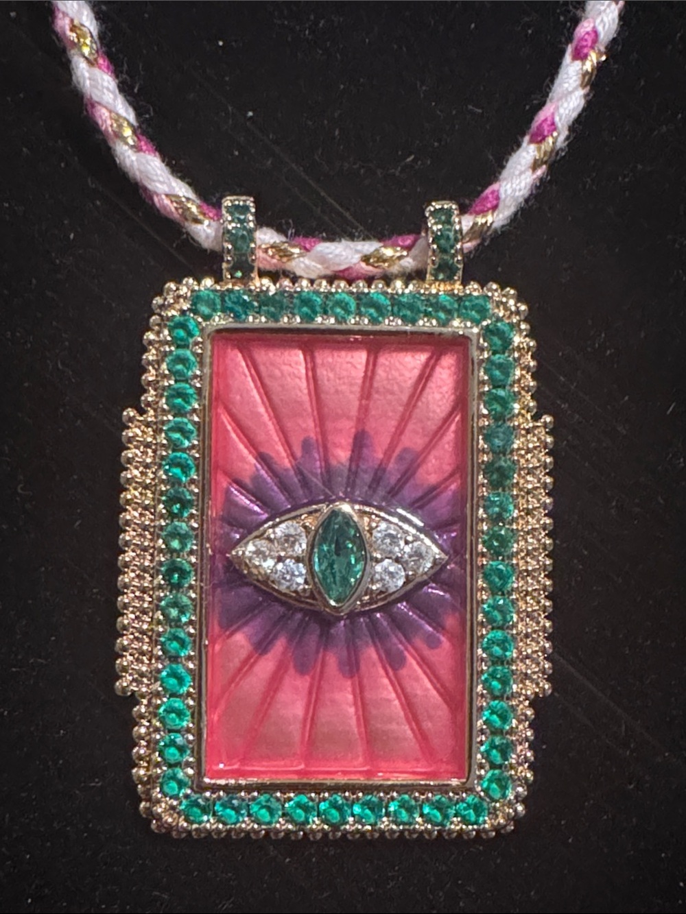Emerald Eye Pendant Necklace in Pink and Green